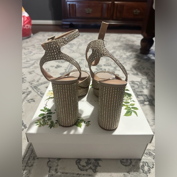 Chelsea & Violet Cora Gold Rhinestone Platform Heels - Picture 12 of 13